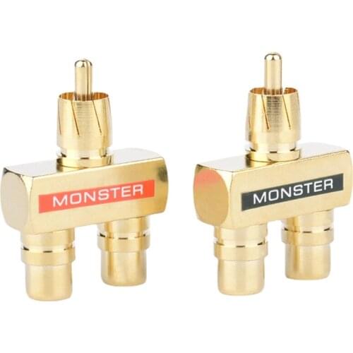 Gold Plated Copper AV Audio Adapter 1 RCA Male To 2 RCA Female Plug Connector