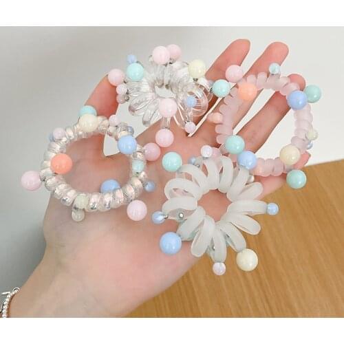 White Transparent Colored Telephone Wire Elastic Hair Bands Girls Headwear Ponytail Holder Rubber Bands Women Hair Accessories