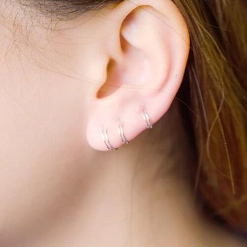 Pure silver two line Earrings Silver Earrings female Earbone silver jewelry Mini simple Earrings