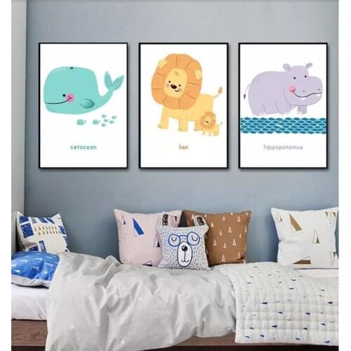 Nordic Poster Minimalist Animal Decorative Painting No Frame Watercolor Cartoon Canvas Prints for Kid&#39s Room Wall Art Picture