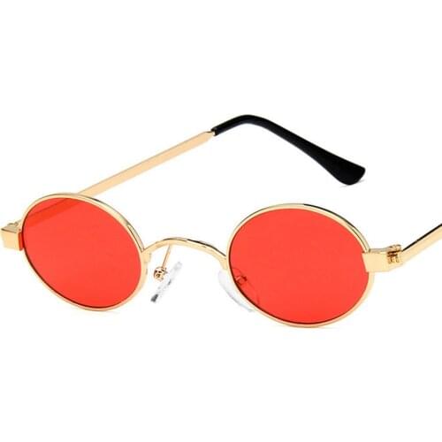 Vintage Small Oval Sunglasses Women Men Brand Designer Black Red Metal Frame Eyeglasses Punk Style Lunette De Soleil Femme UV400