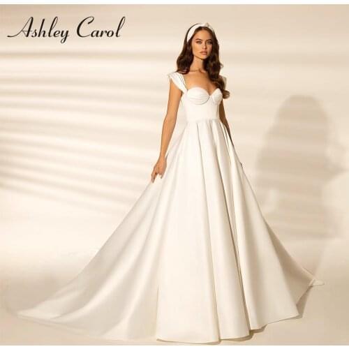 Ashley Carol A-Line Wedding Dress 2021 Dreamy Spaghetti Straps Bride Satin Sweetheart Backless Princess Bridal Gown