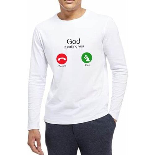 TARCHIA 2022 God Is Calling Fun Autumn Print Shirt Homme Slim Fit Boy Fashion Brand T-Shirt New Cotton Tops Men Tee Long Sleeve
