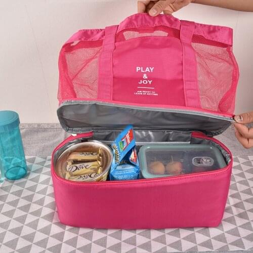 Thermal Insulation Cooler Bag Clothes Cosmetic Organizer Waterproof Food Drink Storage Bags Double Layed Mesh Tote Beach Bag 35