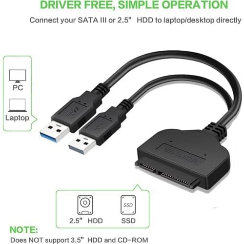 USB 3.0 to SATA 7+15 22 Pin Adapter Cable For 2.5" HDD SSD Laptop Hard Drive Computer Cable Connecter For PC Desktops Notebooks
