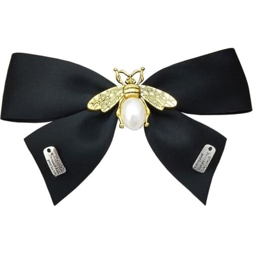 Retro Bee Bow Hairpin Black Fabric Flower Elegant Spring Clip Rhinestone Hair Clips Fashion Headwear Hair Accessories for Women