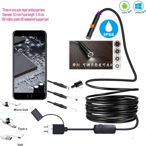 5 Million Endoscope HD Camera Waterproof Auto Repair Industrial Pipe Air Conditioner Mobile Phone Micro Probe Fun 8mm