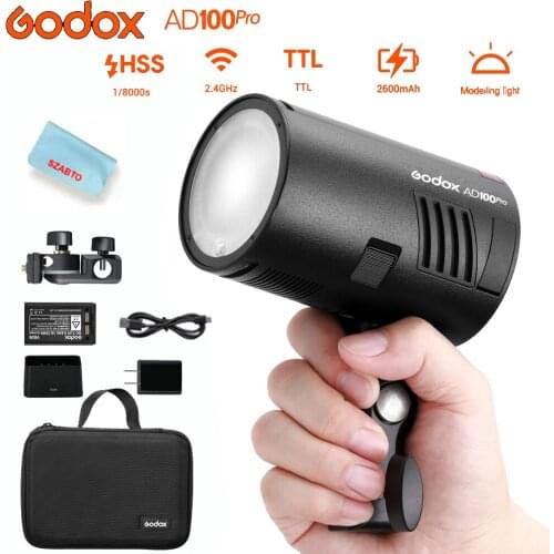 Godox AD100Pro Round Head Flash, 2.4G TTL Speedlite 100Ws Pocket Flash Strobe 1/8000s HSS Monolight with 2600mAh Lithium Battery