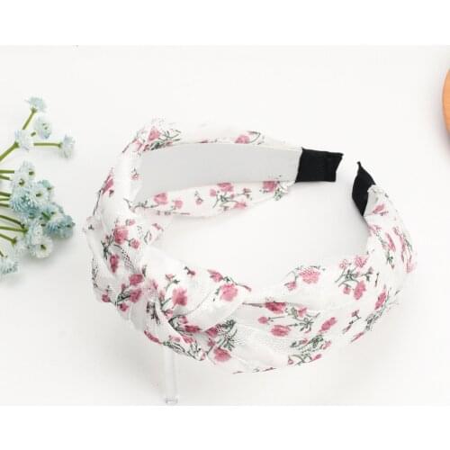 Lace Fresh Headband For Women Girls Floral Print Cross Knot Hair Band Bezel Hair Accessories Ornaments Korean Elegant Headwear