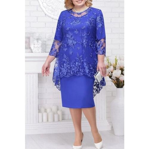 Royal Blue Lace Mother Of The Bride Dresses 2021 with Sleeves Elegant Two Piece Wedding Evening Dress vestido de fiesta de