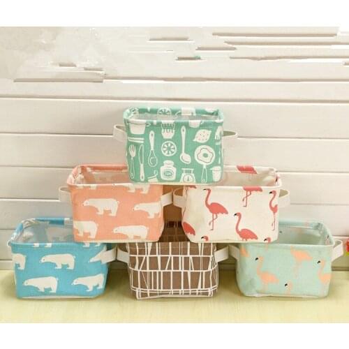 1PC Linen Cotton Storage Basket for Toys Small Box Organizer for Cosmetic Socks Bra Underwear Foldable Laundry Basket OK 0461