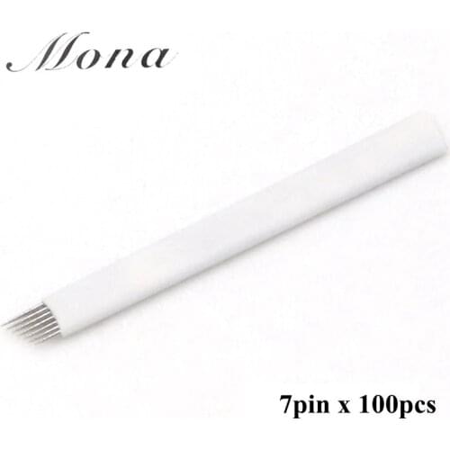 100 pcs Microblading 7 pin Hard PCD Tattoo Blade Needles Permanent Makeup Eyebrow Tattoo Manual Needles Embroidery Pen Blades