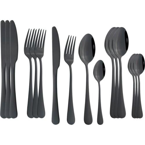 16 Pcs Black Tableware Stainless Steel Cutlery Set Forks Knives Tea Spoons Dinnerware Set Western Kitchen Dinner Silverwawre Set