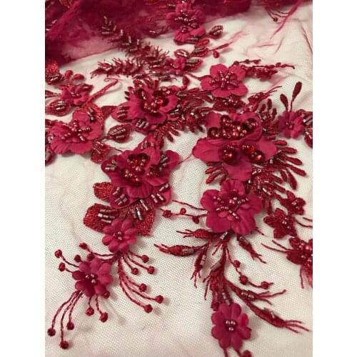 3d flower embroidery mesh fabric SYJ-10196 nigerian tulle lace fabric with beads