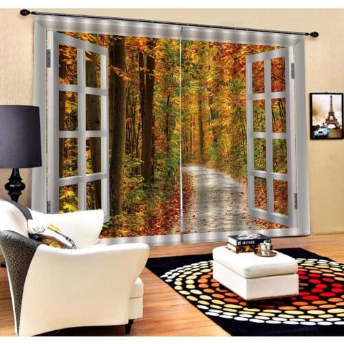 3D Window Curtain Woods maple leaf Luxury Blackout Living Room office Bedroom Customized size