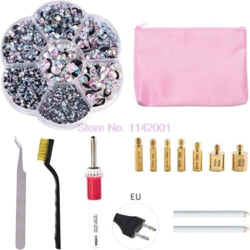 50set Mixed Sizes Glass Crystal AB DMC Hot Fix Rhinestones Full Set With Hotfix Applicator Rhinestones For Dress