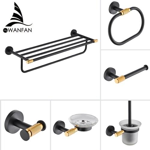 Bathroom Accessories Brass Matte Black Bath Hardware Set Toilet Paper Holder Towel Rack Towel Ring Robe Hook Cup Holder 95400