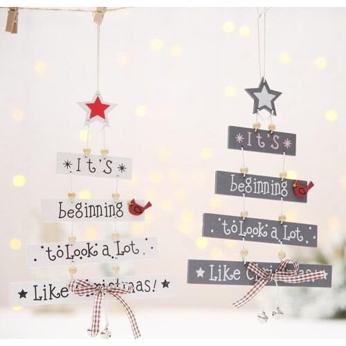 Christmas Tree House Modeling Wooden Color Letter Xmas Day Hanging Atmosphere Layout Creative Pendant Parts Home Door Decoration