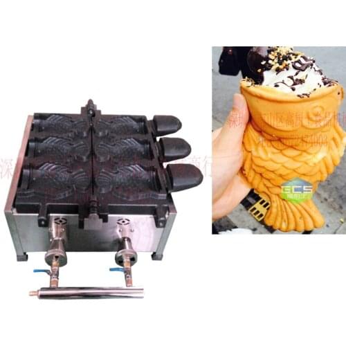 Gas type 3 pcs Open Mouth Taiyaki Machine Ice cream taiyaki maker Fish Waffle machine