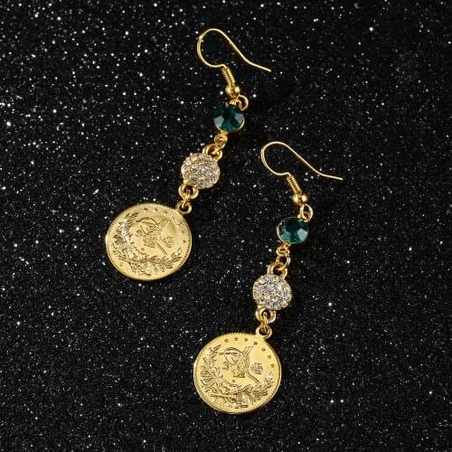 Personality Creative Turkish Empire Logo Dangle Earring Elegant Girl Inlay Zircon Gold Color Earring Charm Lady Cocktail Jewelry