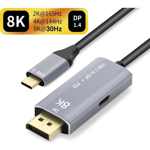 8K USB-C to DisplayPort 1.4 Cable with PD charging 8K@30Hz 4K@144Hz Thunderbolt 3 Type C to DP 1.4 for MacBook Pro/Air PC Laptop