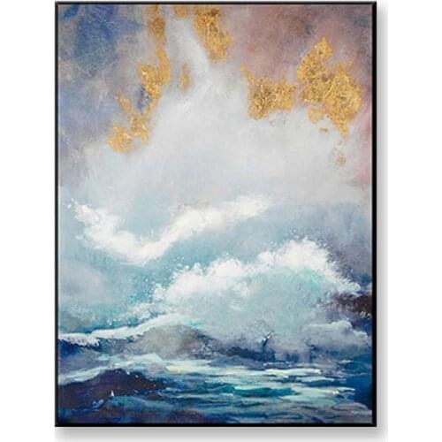 Hotel artwork seascenery Hand drawn acrylic oil painting on canvas goil foil wall art picture for living room Entrance no framed