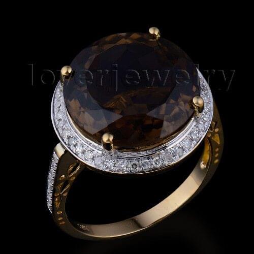 LOVERJEWELRY Topaz Rings Attractive Cheap Fashion Jewelry 18Kt Yellow Gold Natural Diamond Smoke Topaz Ring WR0016