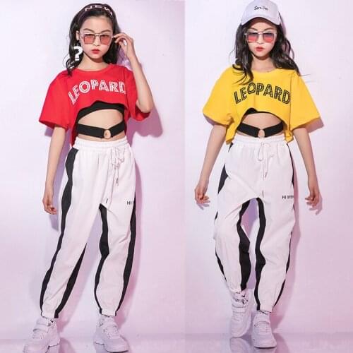 Hip Hop Dance Costume Children Streetwear Short Sleeve Trousers Clothes Kids Performance Stage Dancing Costumes Suit DNV11480