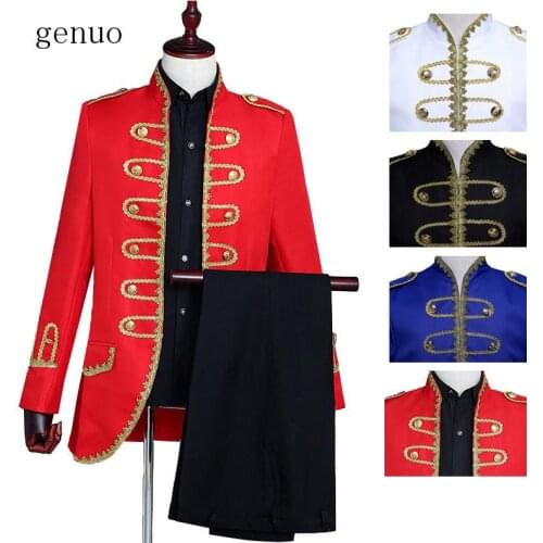 Halloween Costume 2 Pcs Deluxe Tuxedo Suit Groom Wedding Dress For Men Medieval Victorian Blue Suit Prince Costume Coat+Pants