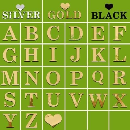 Creative 3D Wall Stickers 26 Letters Acrylic Mirror Decals DIY Home Decor Gold Silver Letter Wallstickers Living Room Decoration