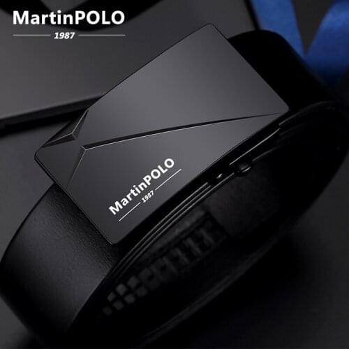 MartinPOLO mens Automatic Belt Genuine Leather Belts with Alloy Buckle Black Strap Natural Cowskin casual belt MP01801P