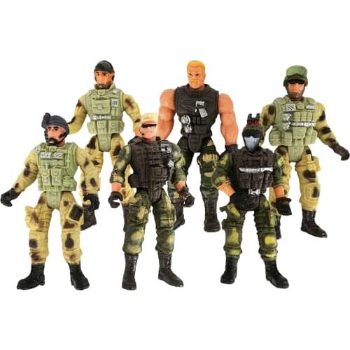 Set of 6 Military Soldier Warrior Playset Movable Joint w/ Gun Figure Model