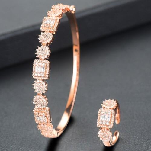 GODKI Trendy Stack Jewelry Set For Women Wedding Baguette Saudi Arabia Bangle Ring Set Engagement brincos para as mulheres 2020
