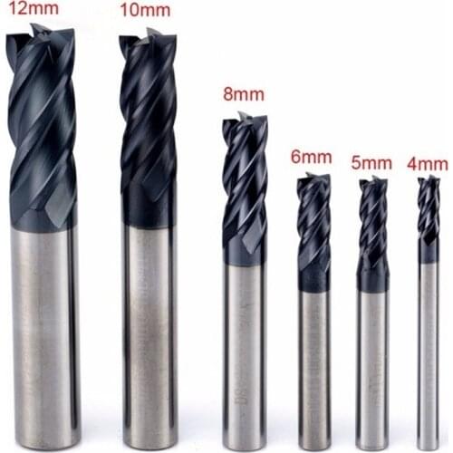 6pcs CNC Tungsten Carbide End Mill Set 4mm 5mm 6mm 8mm 10mm 12mm Shank Milling Cutter HRC50 4 Flute Metal Steel Milling Tools