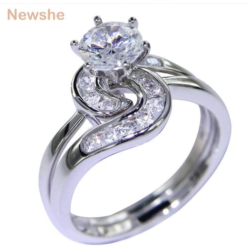 Newshe 2 Pcs Wedding Ring Set 1.5 Ct 6 Prong Setting AAA CZ Solid 925 Sterling Silver Engagement Rings Trendy Jewelry For Women