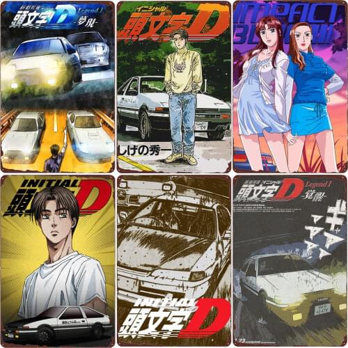 Initial Drift Vintage Poster Metal Sign Bar Pub Club Cafe Car Home Decorate Plate Racer Tin Painting AE86 Wall Stickers ZSS63