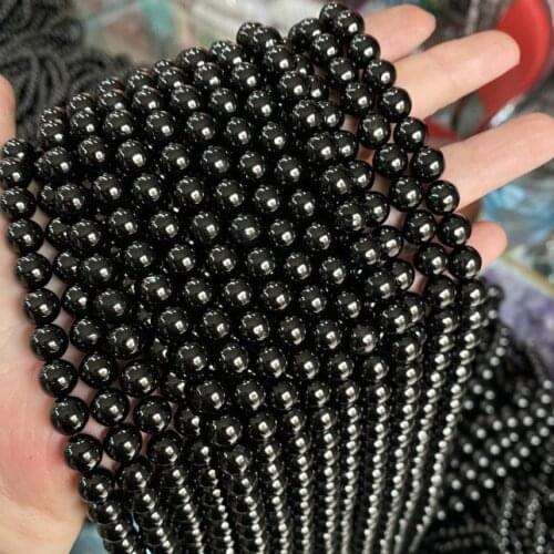 Natural jet beads black round beads stone bead smooth charm gemstone For Jewelry Making DIY women Bracelet necklace
