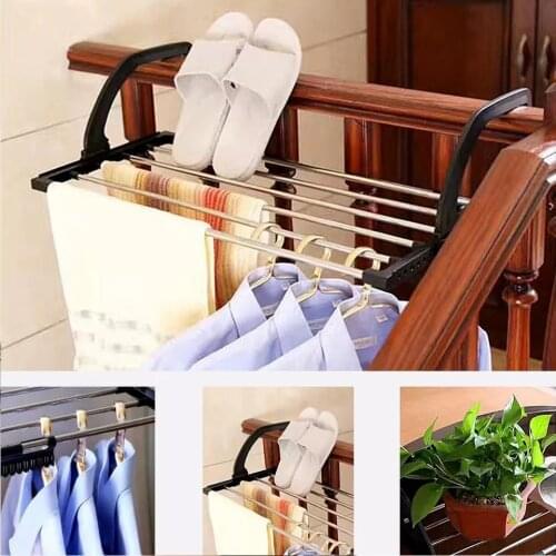 Stainless Steel Balcony Drying Rack Shoe rack portable window frame hanger laundry towel diaper dryer storage rack