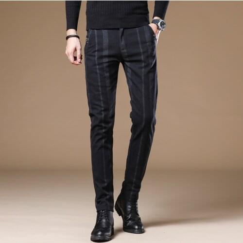 New Mens Business Striped Casual Pants 2021 Spring Autumn Mens Fashion High-end Pure Cotton Slim Workwear Casual dress Pants