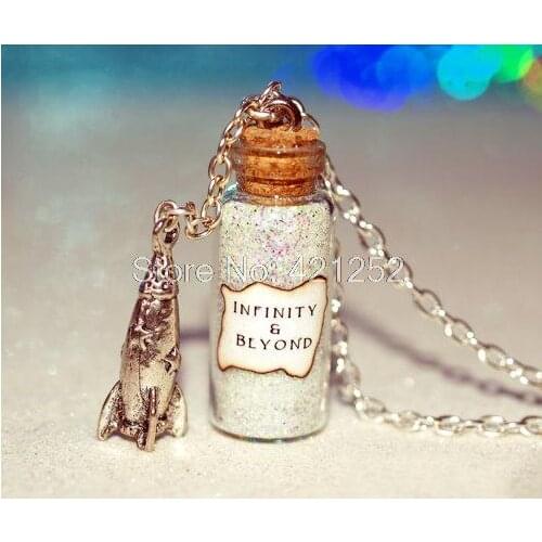 12pcs infinity & Beyond Necklace with Rocket Charm bottle necklace Buzz Lightyear necklace in silver