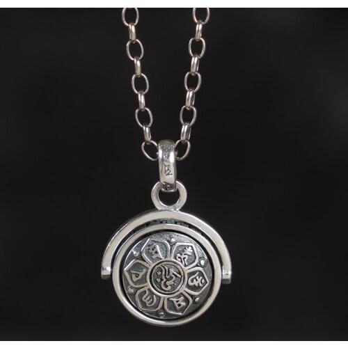 925 Silver Six Word Proverbs Buddhism Totem lotus pendant for Men and women whirling necklace