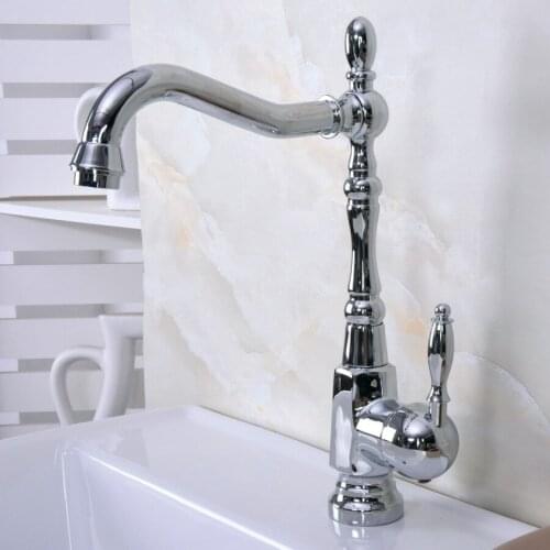 Polished Chrome Brass Single Handle One Hole Bathroom Basin Kitchen Sink Swivel Spout Faucet Mixer Tap mnf923