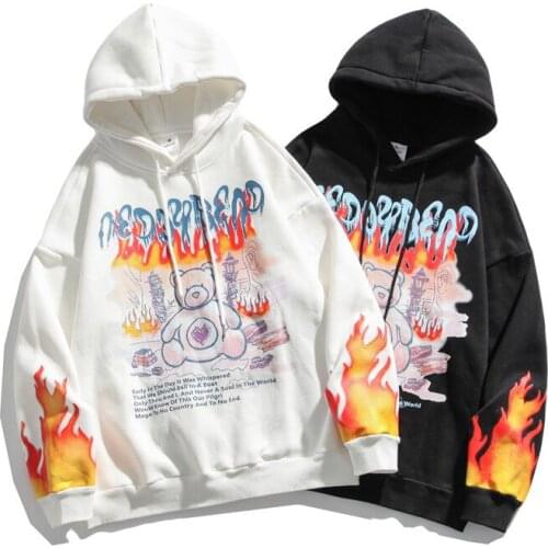 Popular Brand Street Printing Ins Bear Couples Mens National Trends 2020 New Style Fleece Hooded Autumn