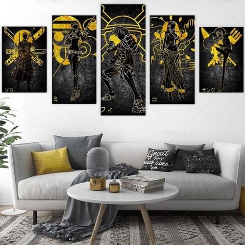 5 piece Japan Anime Manga Poster print one piece Poster Wall Art Canvas painting for living roon home decoration framed