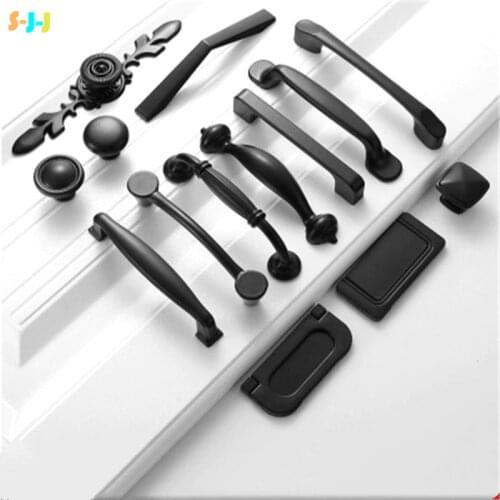 S-J-J Black Handles for Furniture Cabinet Knobs and Handles Aluminum Alloy Kitchen Cupboard Pulls Drawer Knobs Home Hardware
