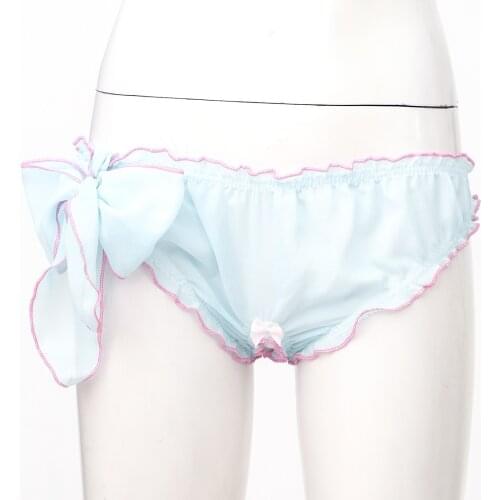 Chiffon Briefs Women Lingerie Underwear Breathable Exotic See-Through Crotchless Low Waist Ruffled Panties Bowknot Underpants