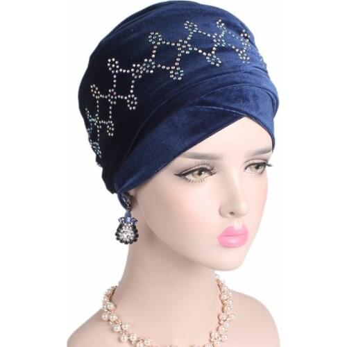 Rhinestone Velvet Hijab Turban Cap Muslim Headwraps Bonnet Islamic Headscarf Hat Ladies African Wrap Head Scarves Shawl
