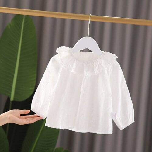 2020 Spring Toddler Girl Shirts Fashion Korean Lace Collar Long Sleeve Tops for Girl Kids Clothing High Quality White Blouse Tee