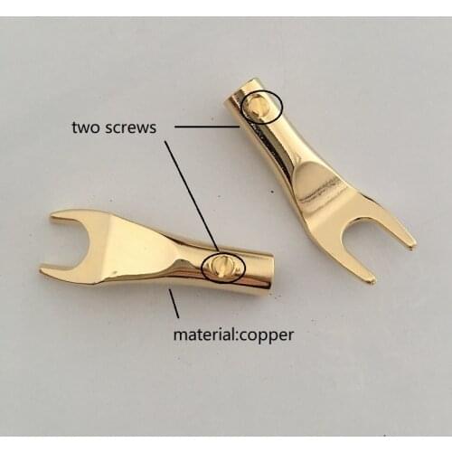 20pcs Good Quality Golden Plated Tuning Fork Banana Plug Solderless Speaker Cable Power Terminals Connectors Spade Banana Plug