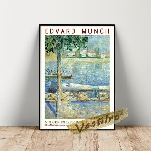 Edvard Munch Exhibition Poster, The Seine At Saint-Cloud Canvas Painting, River Scenery Art Prints, Munch Landscape Wall Picture